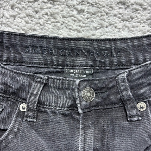 American Eagle Jeans Womens 2 Long Mom High Rise Stretch Black Distressed Grunge - Picture 2 of 6